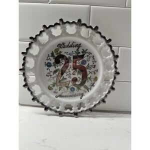 Vintage Norcrest Hand Painted 25th Wedding‎ Anniversary Plate